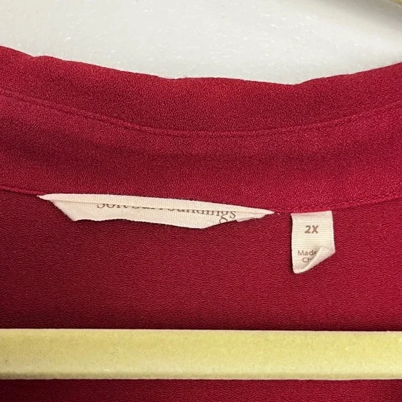 Soft Surroundings Red Sonnet Button Front Ruffled Sleeve Tunic Poet Blouse 2X - Picture 6 of 7